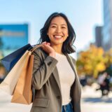 減量に成功してショッピングを楽しむ日本人女性の笑顔